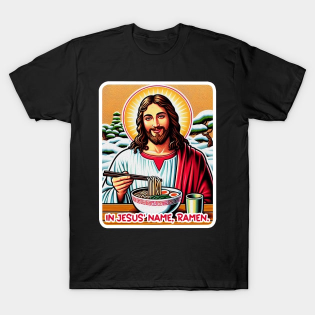 In Jesus Name Ramen Japanese Garden White Christmas T-Shirt by Plushism